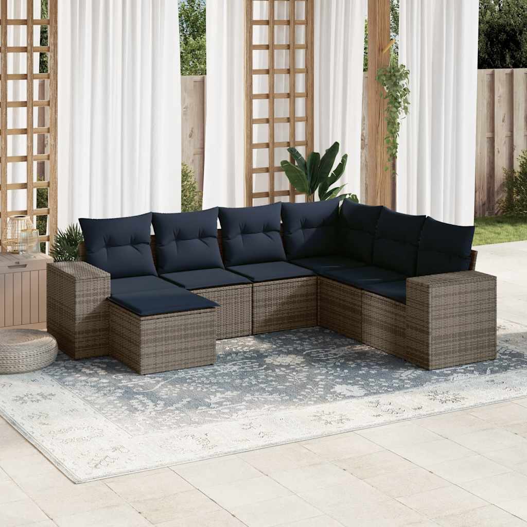 Conjunto de sofá de jardim com 7 peças e almofadas em rattan sintético cinza