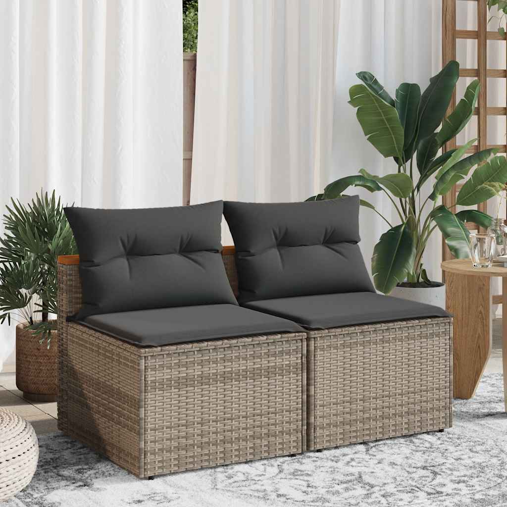 Sofás de jardim sem braços com almofadões 2 pcs vime PE cinza