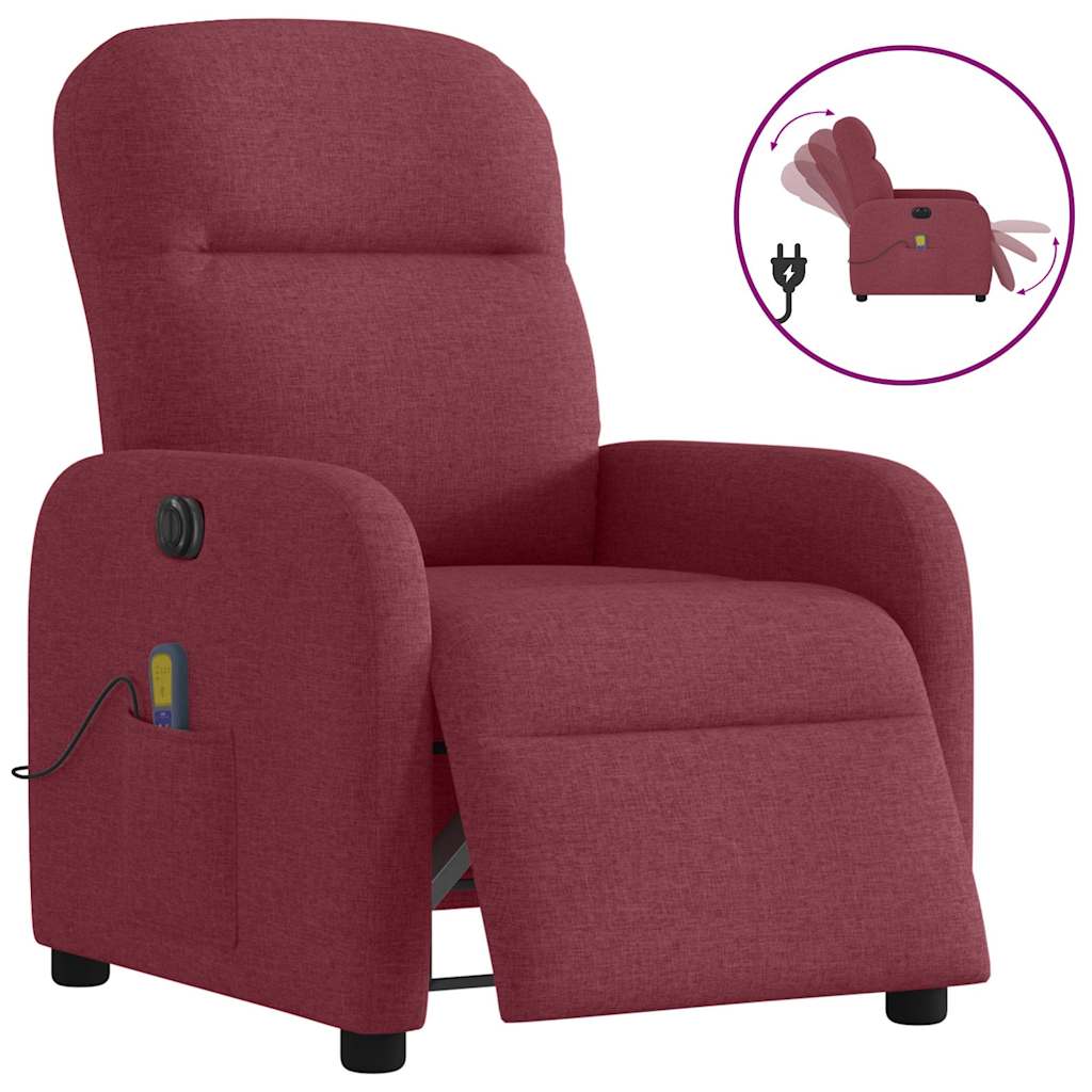 Poltrona reclinável de massagens elétrica tecido vermelho tinto
