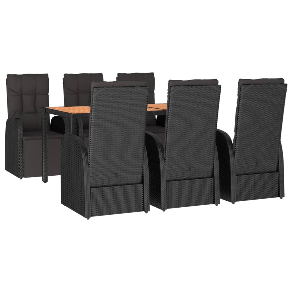 7 Pcs conjunto de jantar p/ jardim vime PE/acácia maciça preto