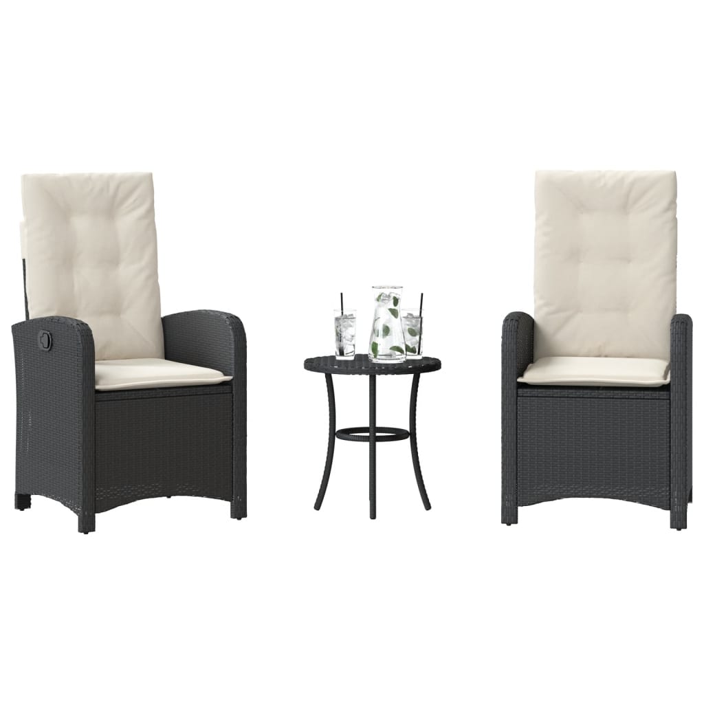 3 Pcs conjunto de bistrô com almofadões vime PE preto