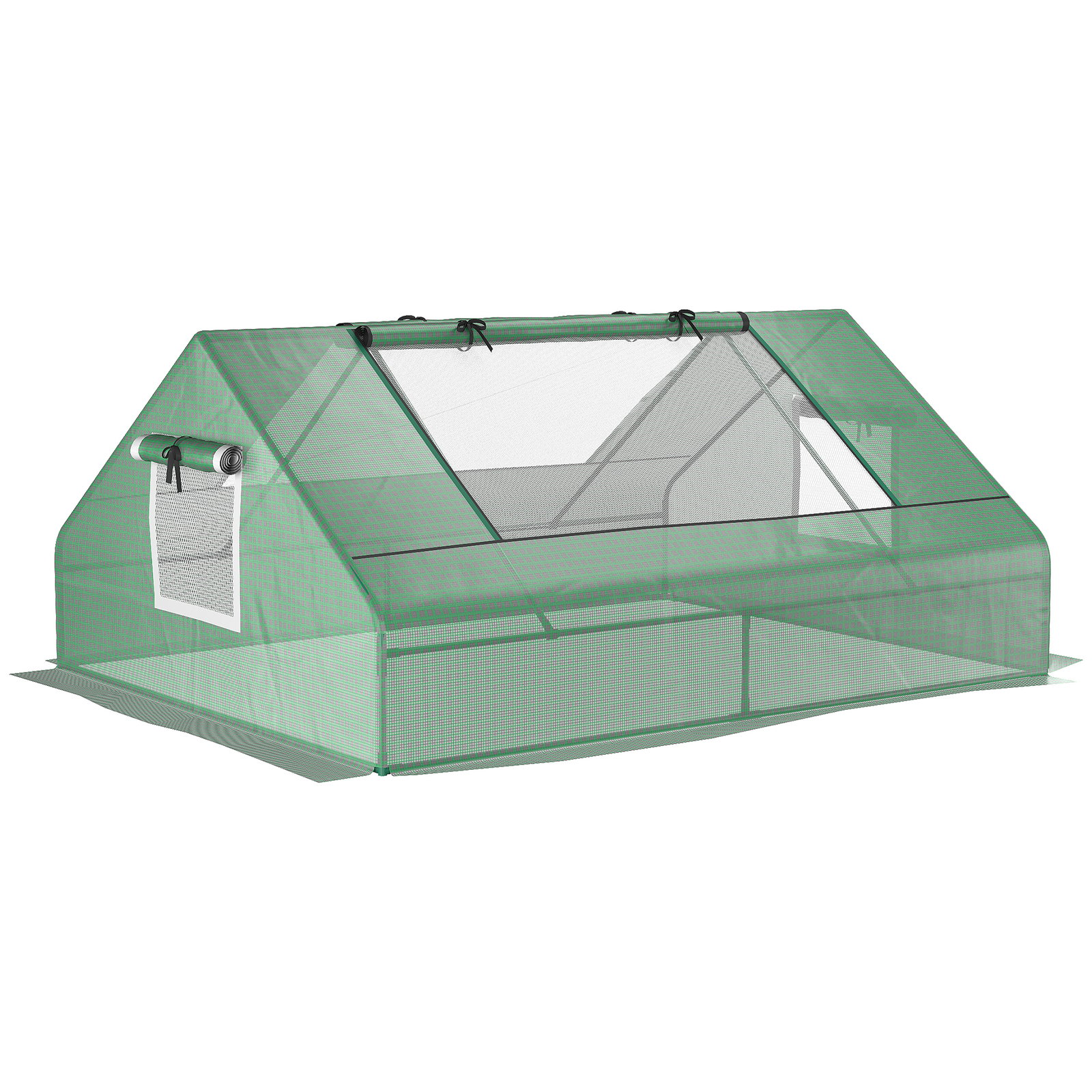 Estufa pequena para cultivo com 4 janelas enroláveis, estrutura de aço e cobertura PE anti-UV 180x140x80 cm verde