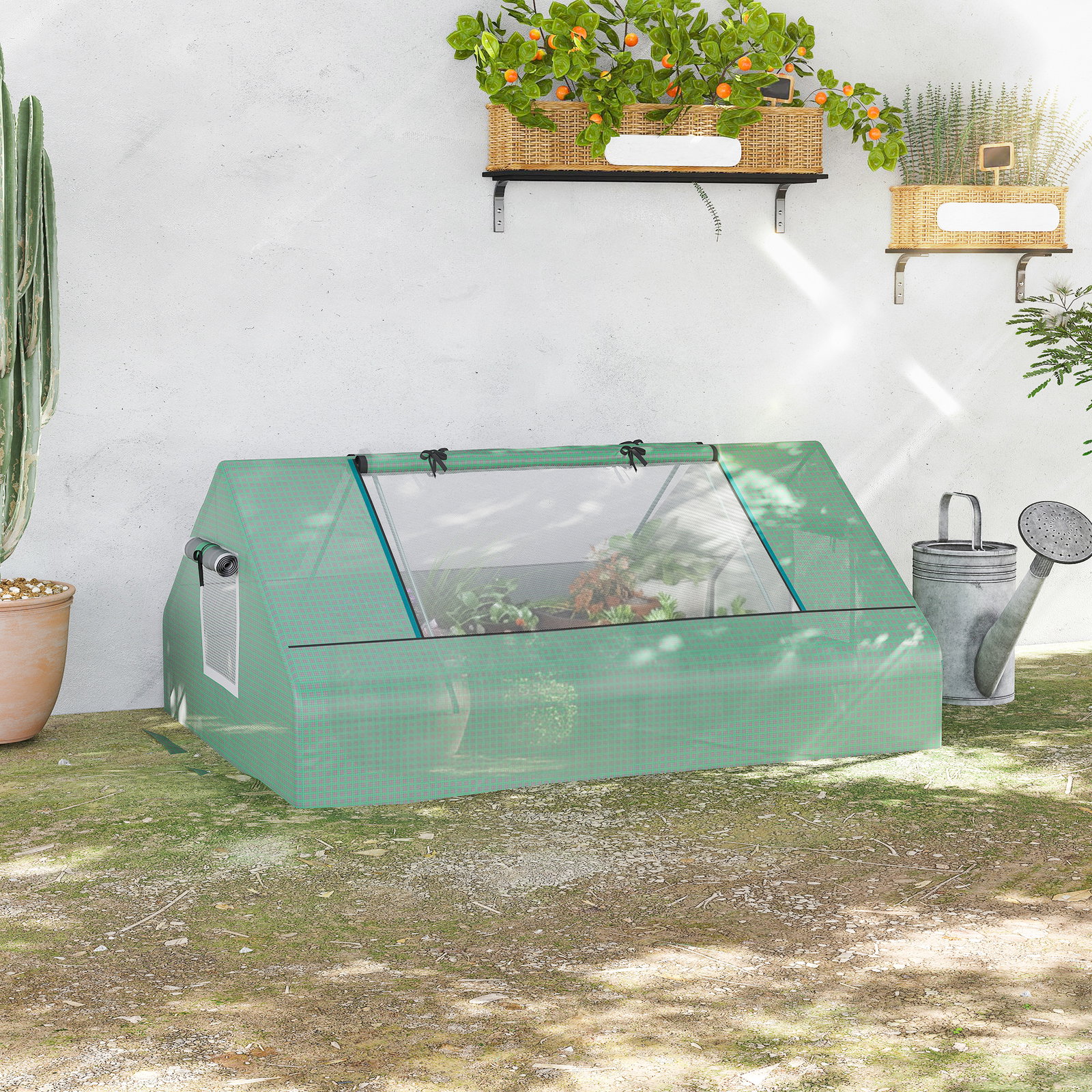 Estufa pequena para cultivo com 4 janelas enroláveis, estrutura de aço e cobertura PE anti-UV 180x140x80 cm verde