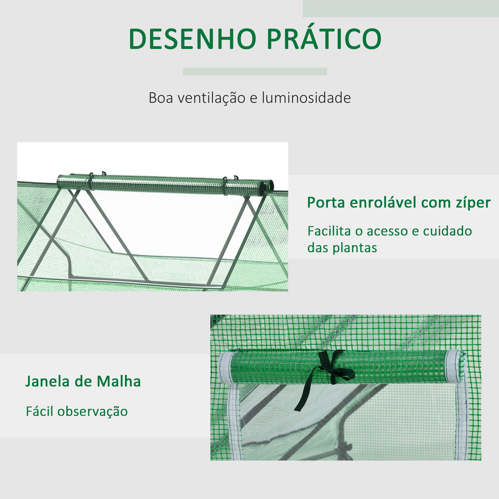 Estufa pequena para cultivo com 4 janelas enroláveis, estrutura de aço e cobertura PE anti-UV 180x140x80 cm verde