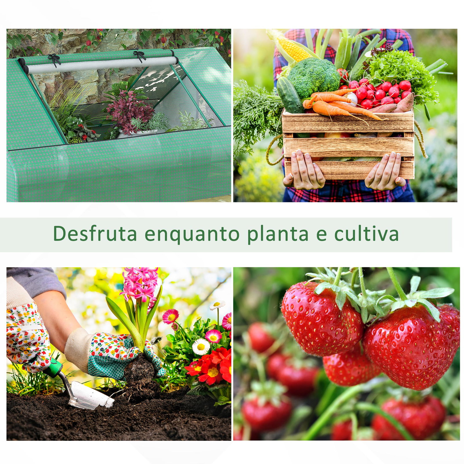 Estufa pequena para cultivo com 4 janelas enroláveis, estrutura de aço e cobertura PE anti-UV 180x140x80 cm verde