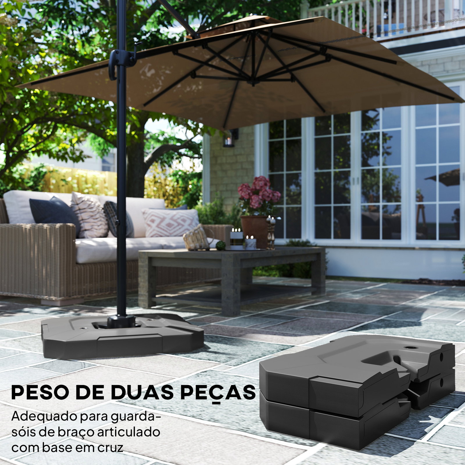 Base para chapéu de sol de 2 peças em HDPE recarregável com água 80 kg ou mistura de areia e água 105 kg preto