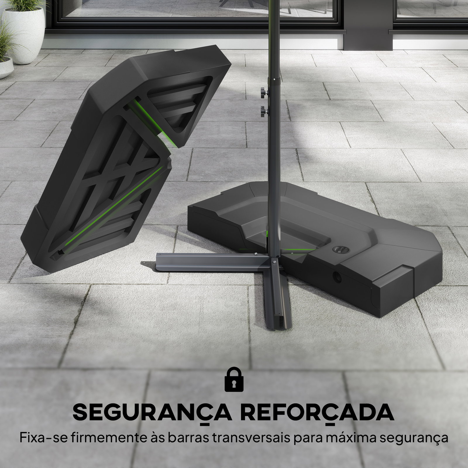 Base para chapéu de sol de 2 peças em HDPE recarregável com água 80 kg ou mistura de areia e água 105 kg preto