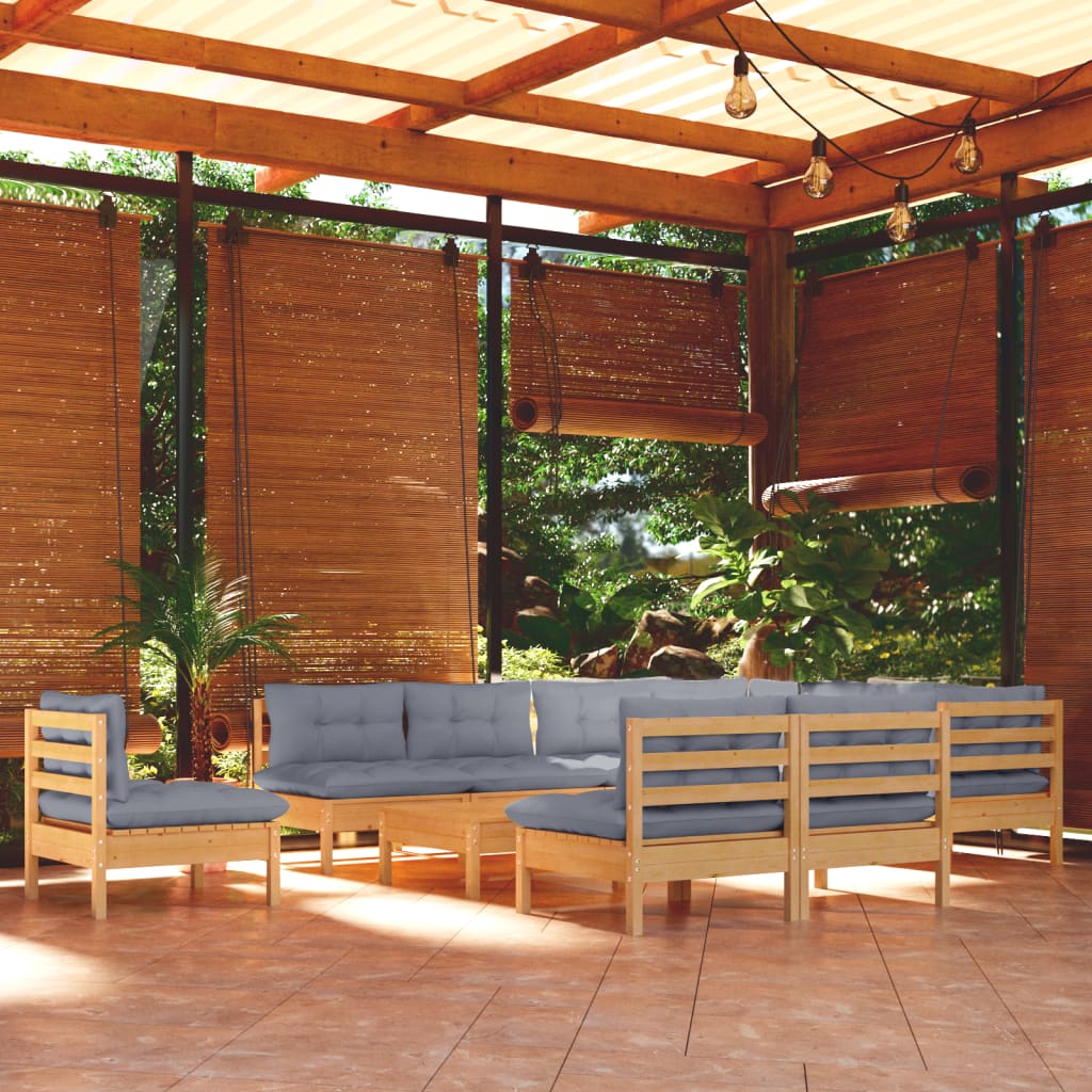 11Pcs conjunto lounge de jardim + almofadões cinza pinho maciço