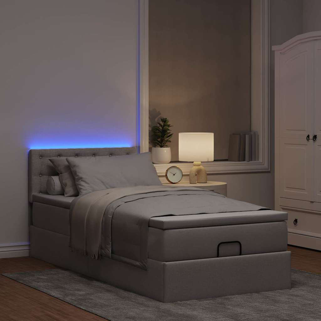 Cama otomana com colchão & leds 90x200 cm cinza-acastanhado