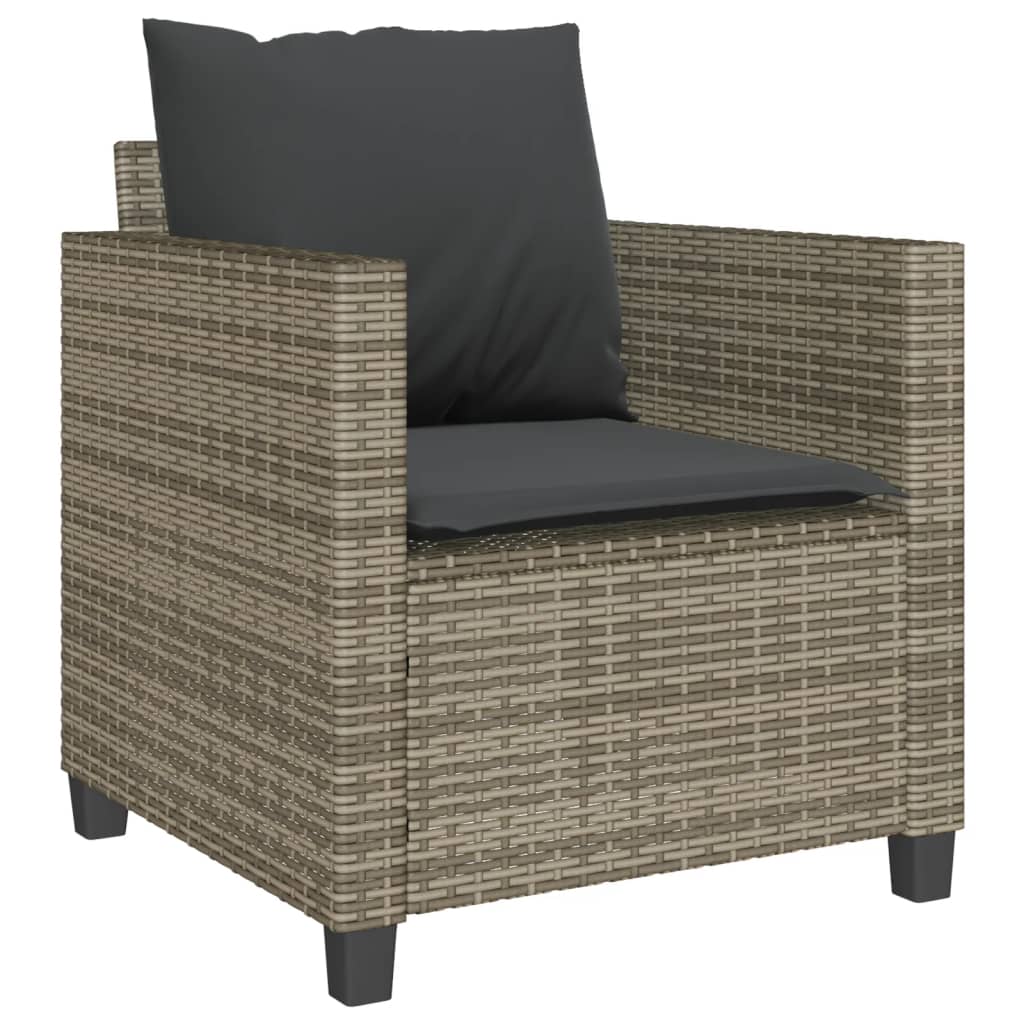 3 Pcs conjunto bistrô com almofadões vime PE cinza