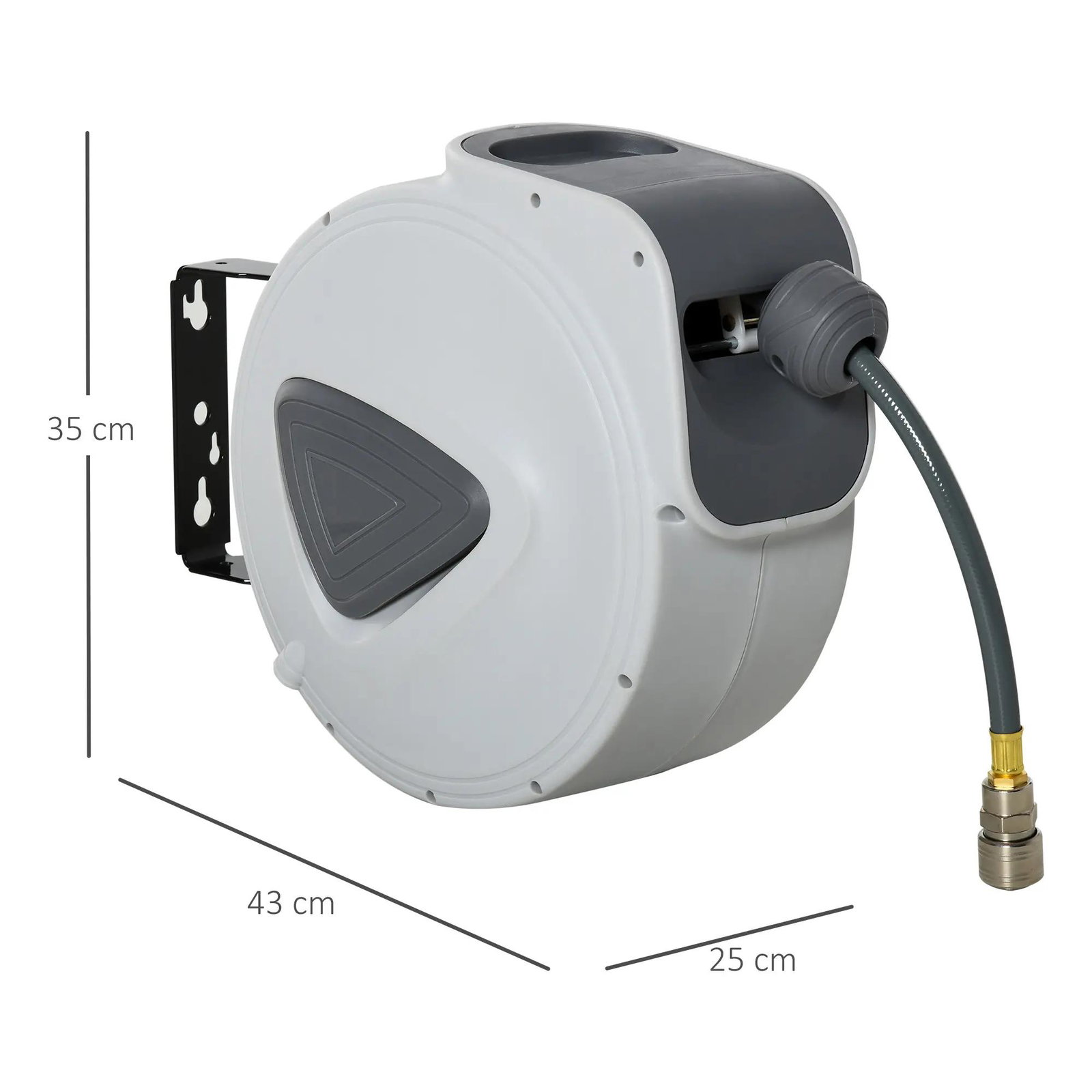 Carretel de mangueira de ar comprimido automático de 15m conector de 1/4'' bsp com suporte para parede giratório 180° diámetro interno 3/8'' (9,5x15 mm) cinza