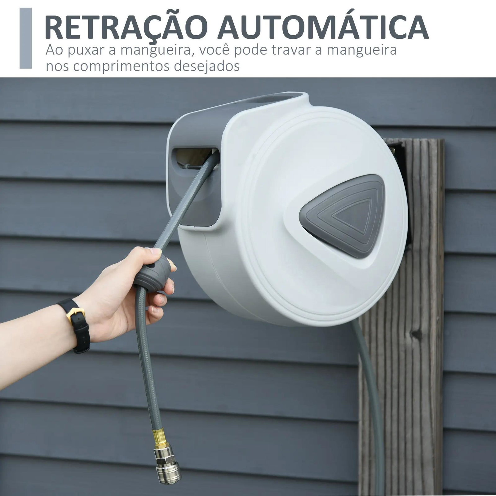 Carretel de mangueira de ar comprimido automático de 15m conector de 1/4'' bsp com suporte para parede giratório 180° diámetro interno 3/8'' (9,5x15 mm) cinza