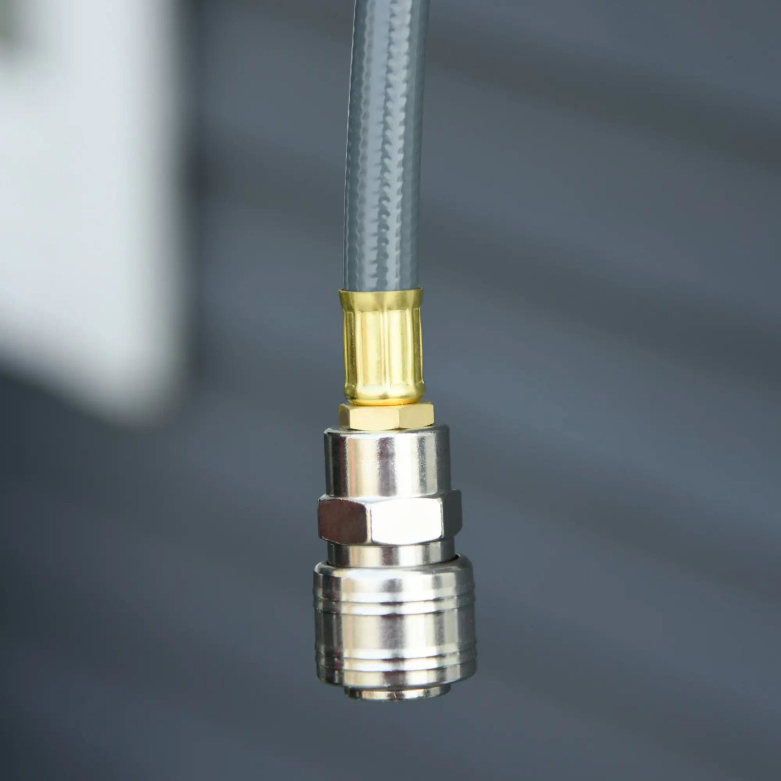 Carretel de mangueira de ar comprimido automático de 15m conector de 1/4'' bsp com suporte para parede giratório 180° diámetro interno 3/8'' (9,5x15 mm) cinza