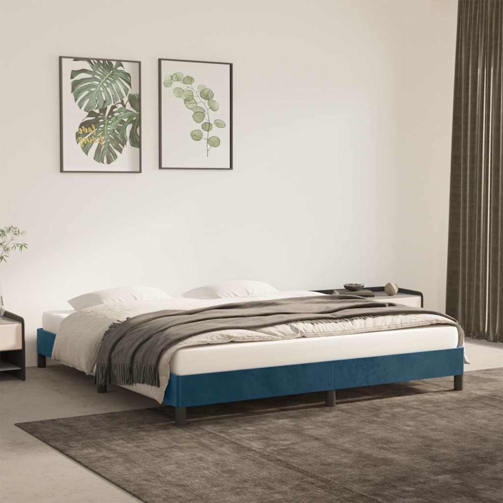 Estrutura de cama sem colchão 160x200 cm veludo azul-escuro