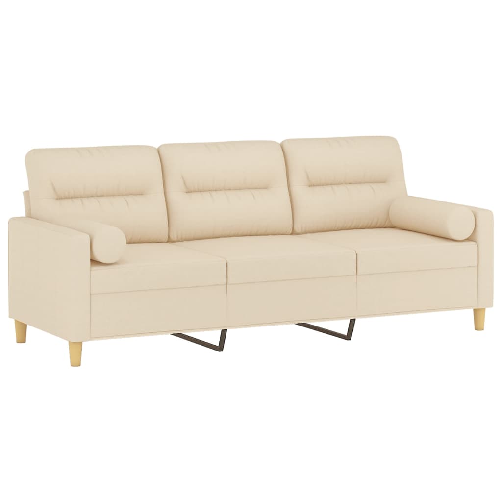 Sofá 3 lugares + almofadas decorativas 180 cm tecido cor creme