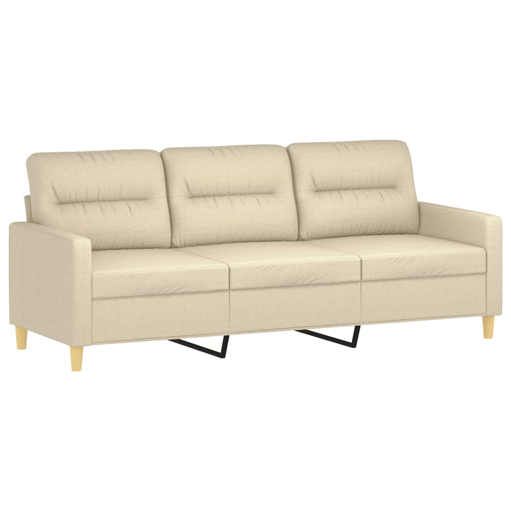 Sofá 3 lugares + almofadas decorativas 180 cm tecido cor creme
