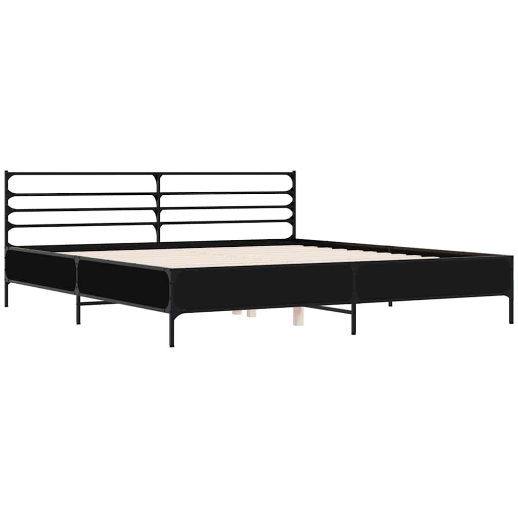 Estrutura de cama 200x200 cm derivados de madeira/metal preto