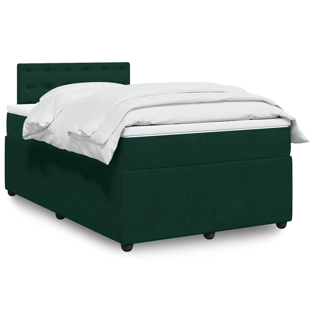 Cama boxspring com colchão 120x200 cm veludo verde-escuro