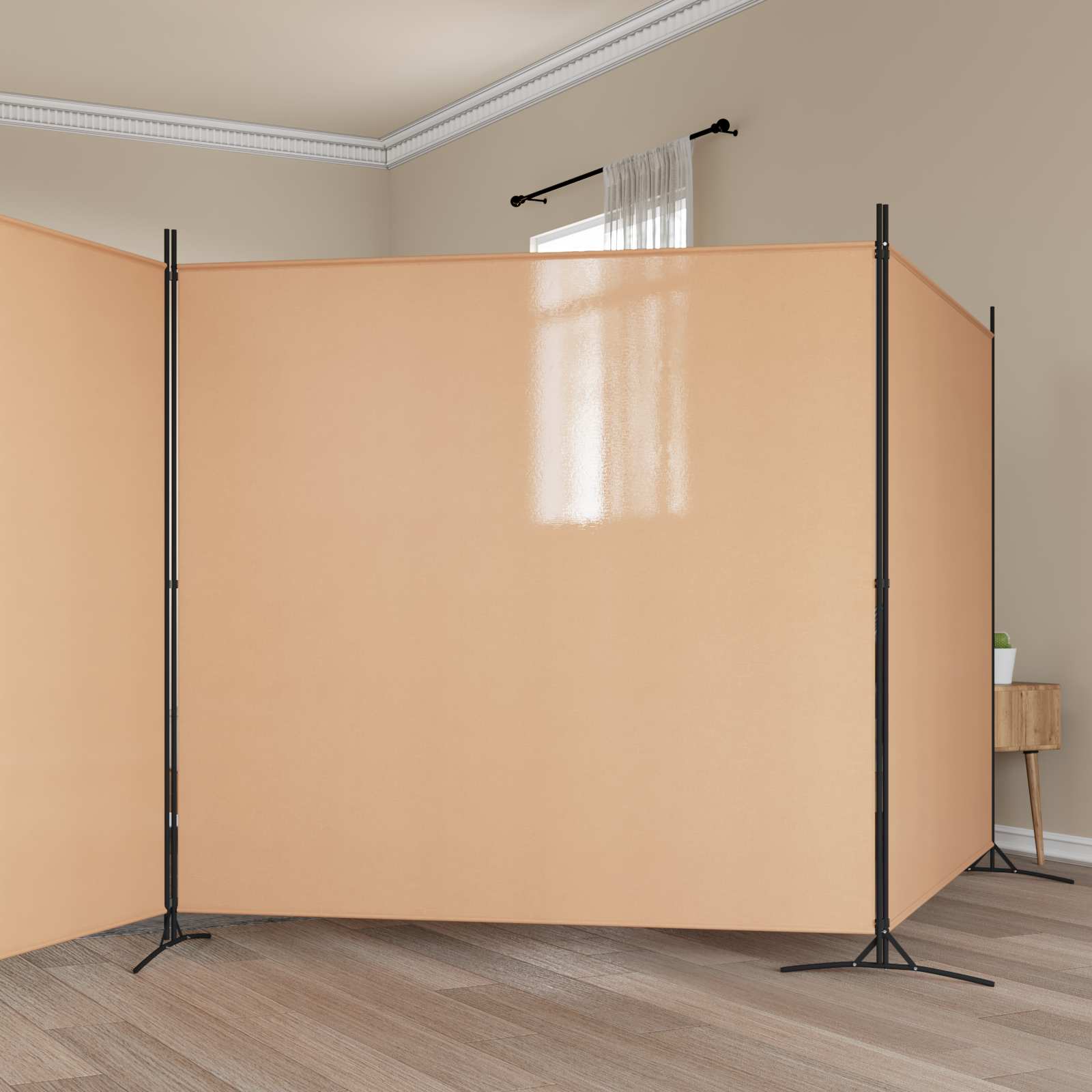 Divisória de quatro painéis bege 525 x 180 cm tecido
