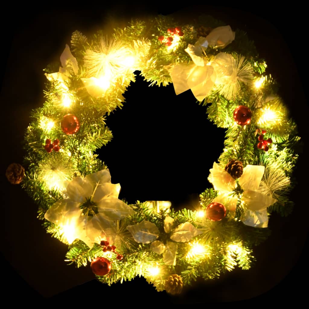 Grinalda de natal com luzes LED 60 cm PVC verde