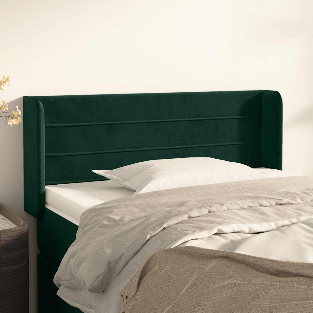 Cabeceira de cama c/ abas veludo 93x16x78/88 cm verde-escuro