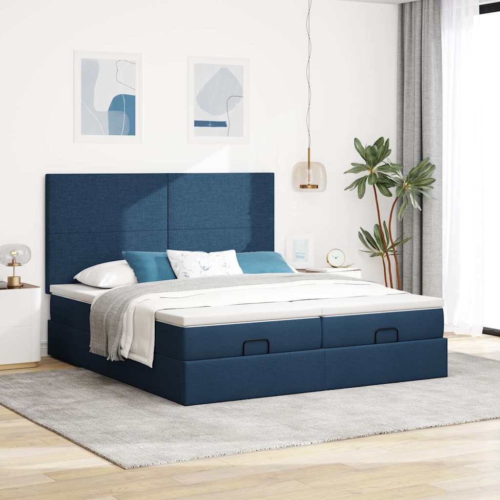 Estrutura de cama otomana com colchões 180x200cm tecido azul