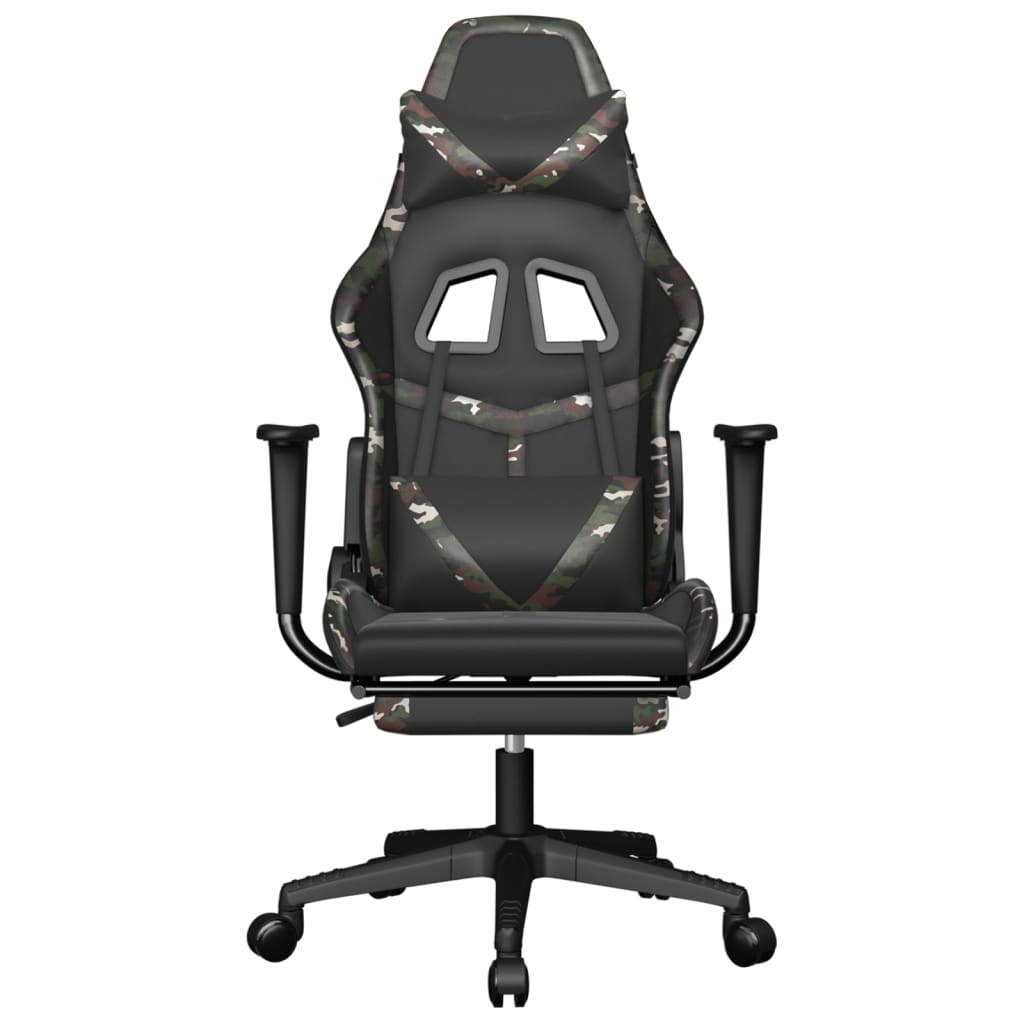 Cadeira gaming c/ apoio pés couro artificial preto e camuflado