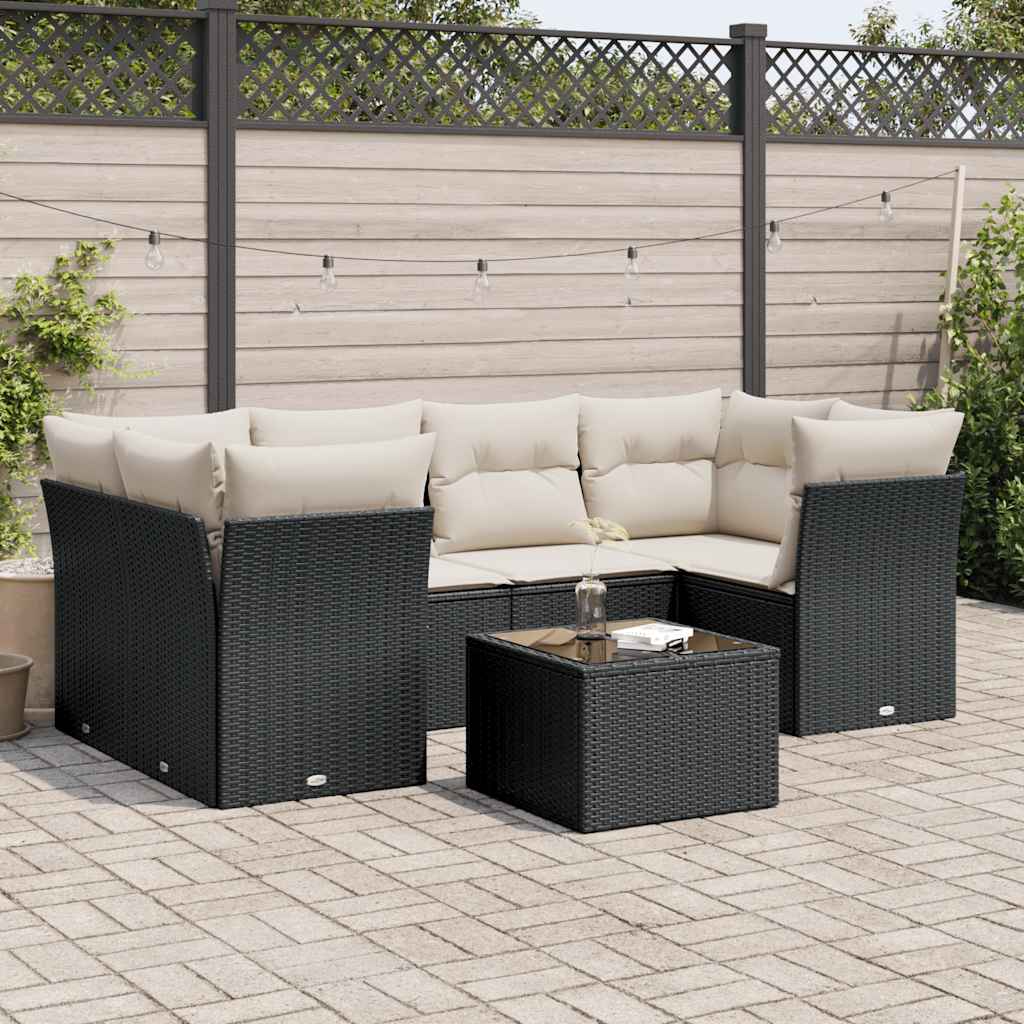 7 Pcs conjunto de sofás p/ jardim c/ almofadões vime PE preto