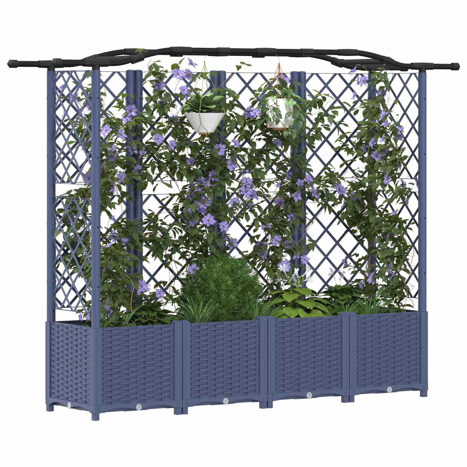 Cama elevada com treliça e telhado cinzento 204 x 40 x 138 cm