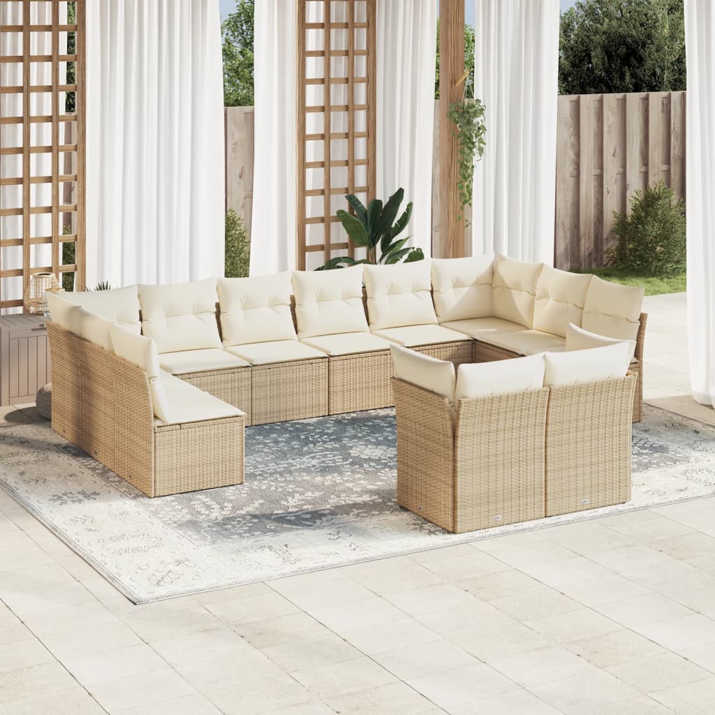 12 Pcs conjunto de sofás p/ jardim com almofadões vime PE bege