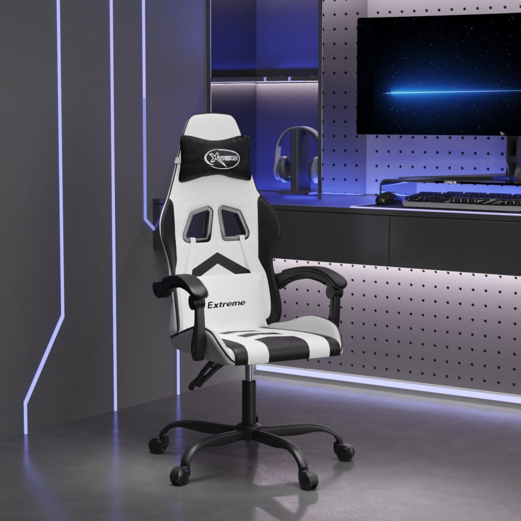 Cadeira gaming couro artificial branco e preto