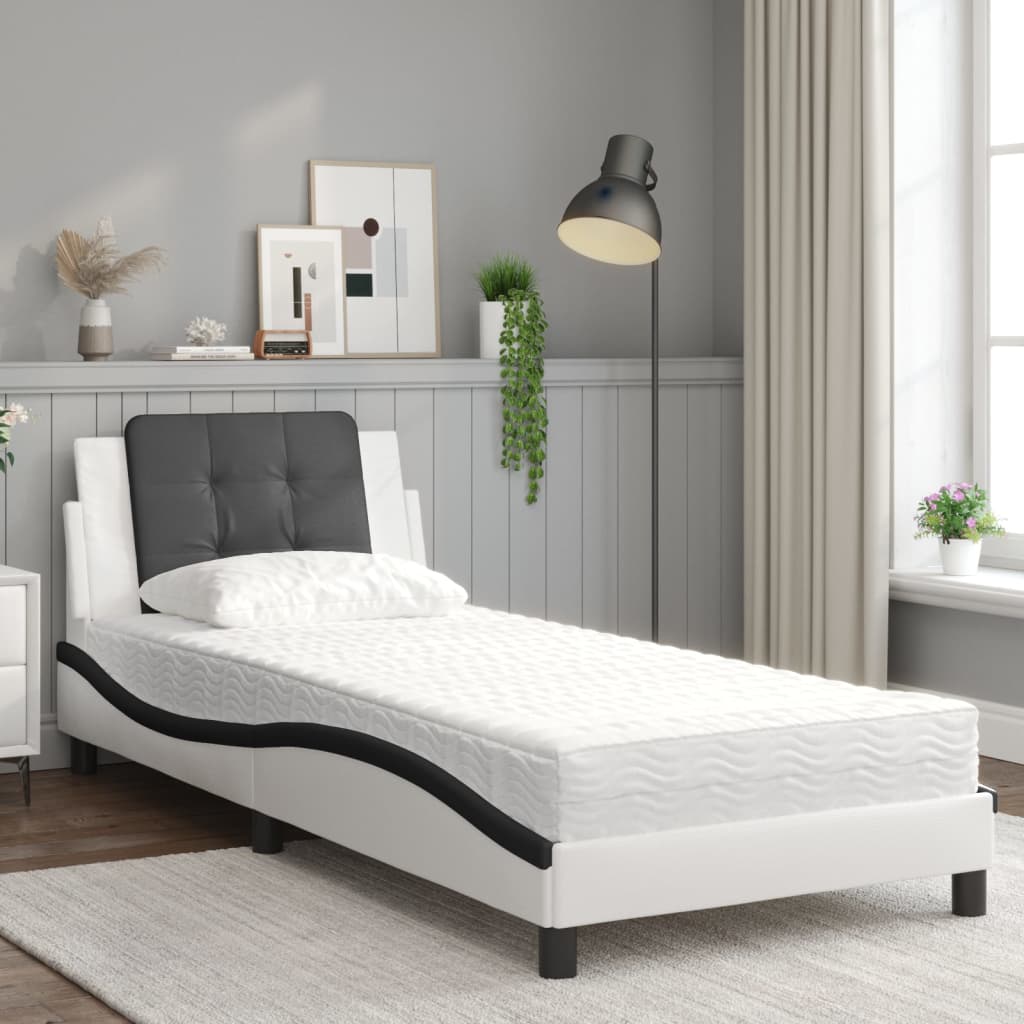Estrutura de cama sem colchão zadar 80x200 cm couro artificial branco e preto