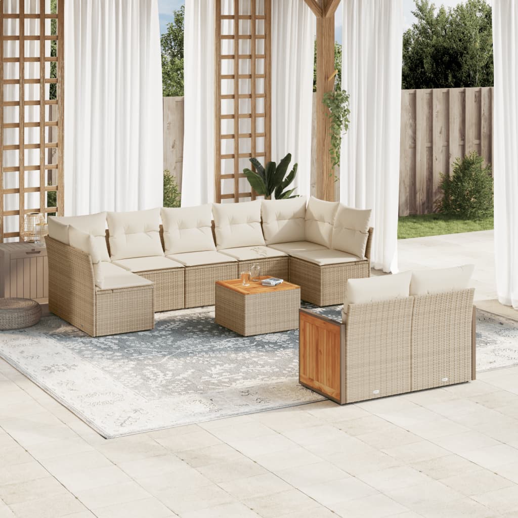 10 Pcs conjunto de sofás p/ jardim com almofadões vime PE bege