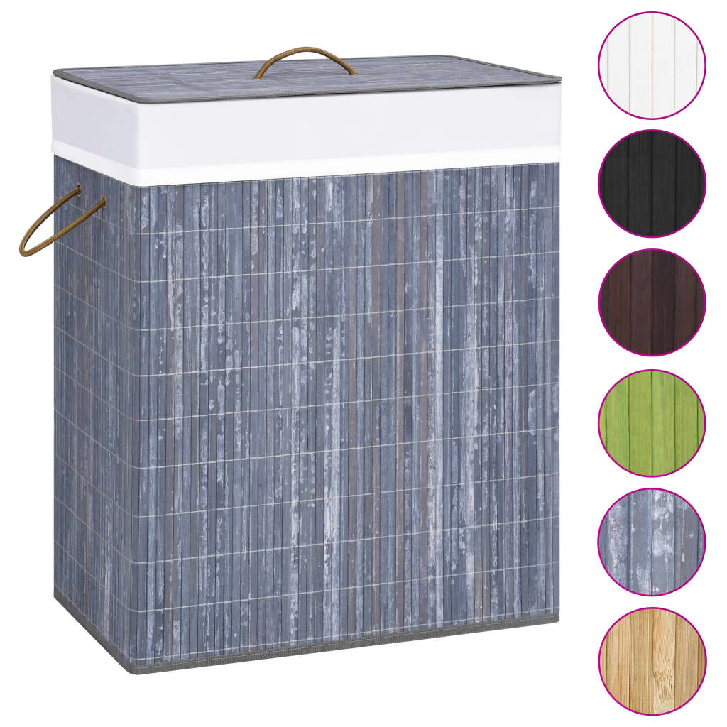Cesto para roupa suja c/ 2 secções 100 l bambu cinzento
