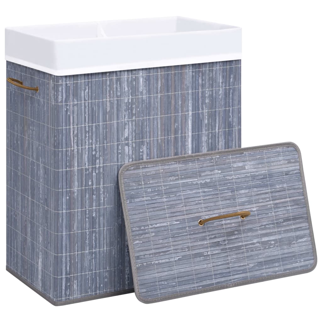 Cesto para roupa suja c/ 2 secções 100 l bambu cinzento