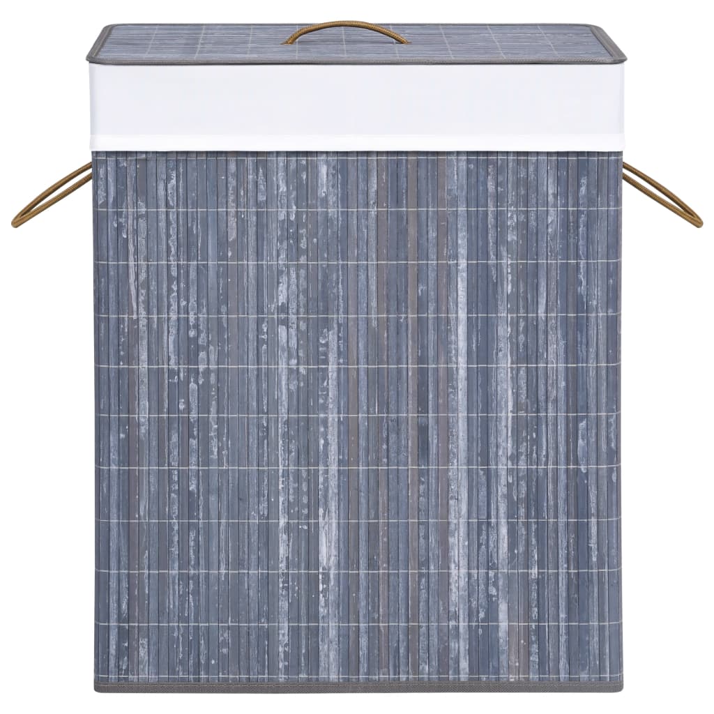 Cesto para roupa suja c/ 2 secções 100 l bambu cinzento