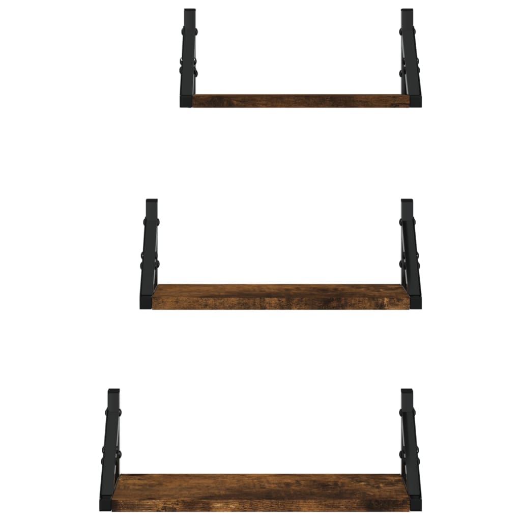 3 Pcs prateleiras parede derivados de madeira carvalho fumado