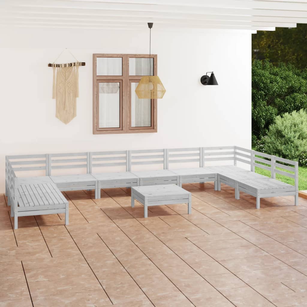 11 Pcs conjunto lounge de jardim madeira de pinho maciça branco