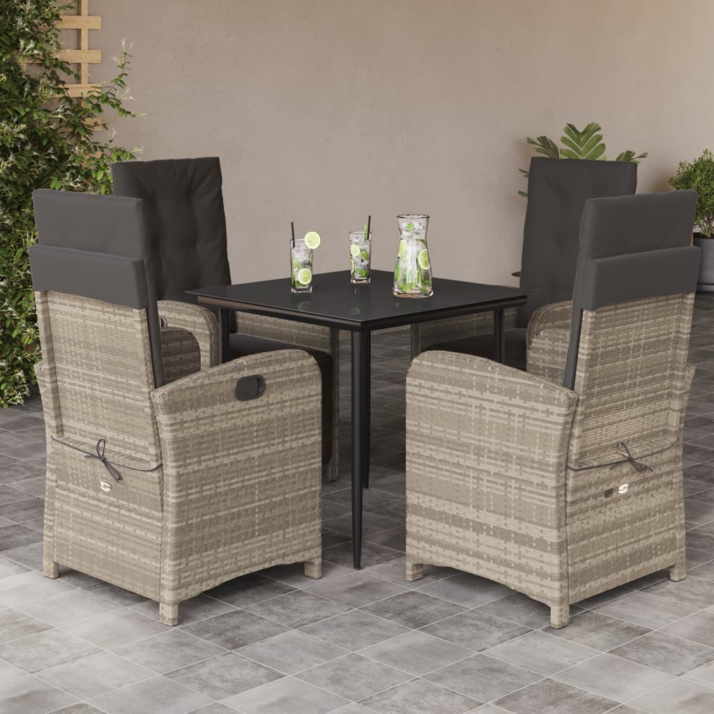 5 Pcs conjunto de jantar p/ jardim c/ almofadões cinzento claro