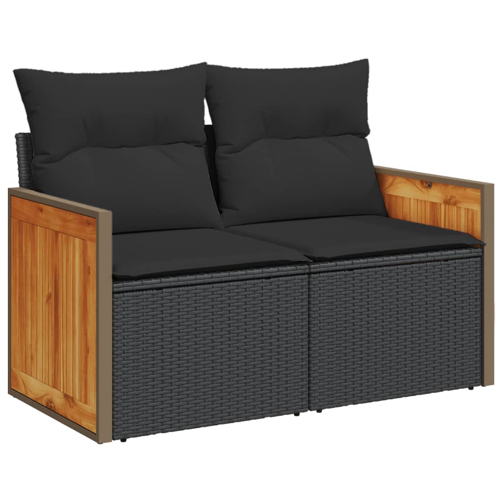 6 Pcs conjunto sofás de jardim c/ almofadões vime PE preto