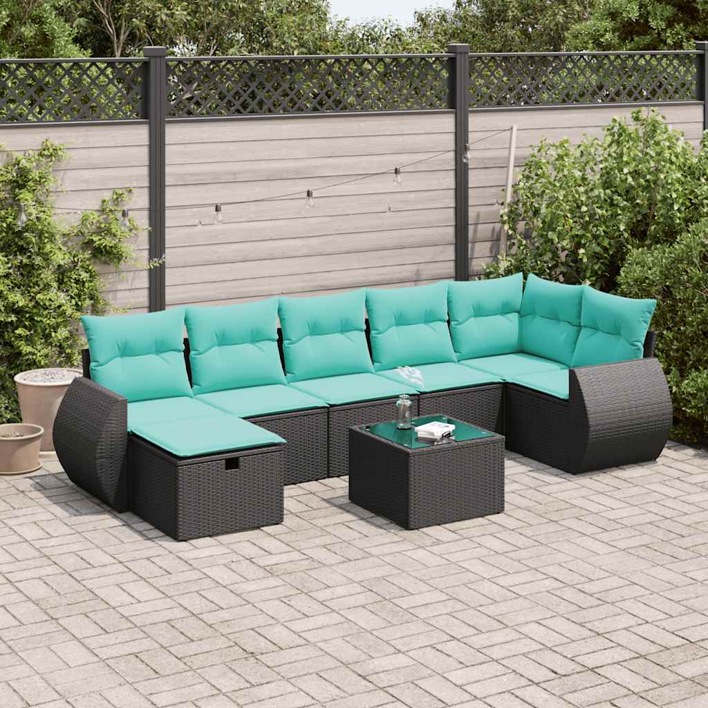 8 Pcs conjunto sofás de jardim com almofadões vime PE preto