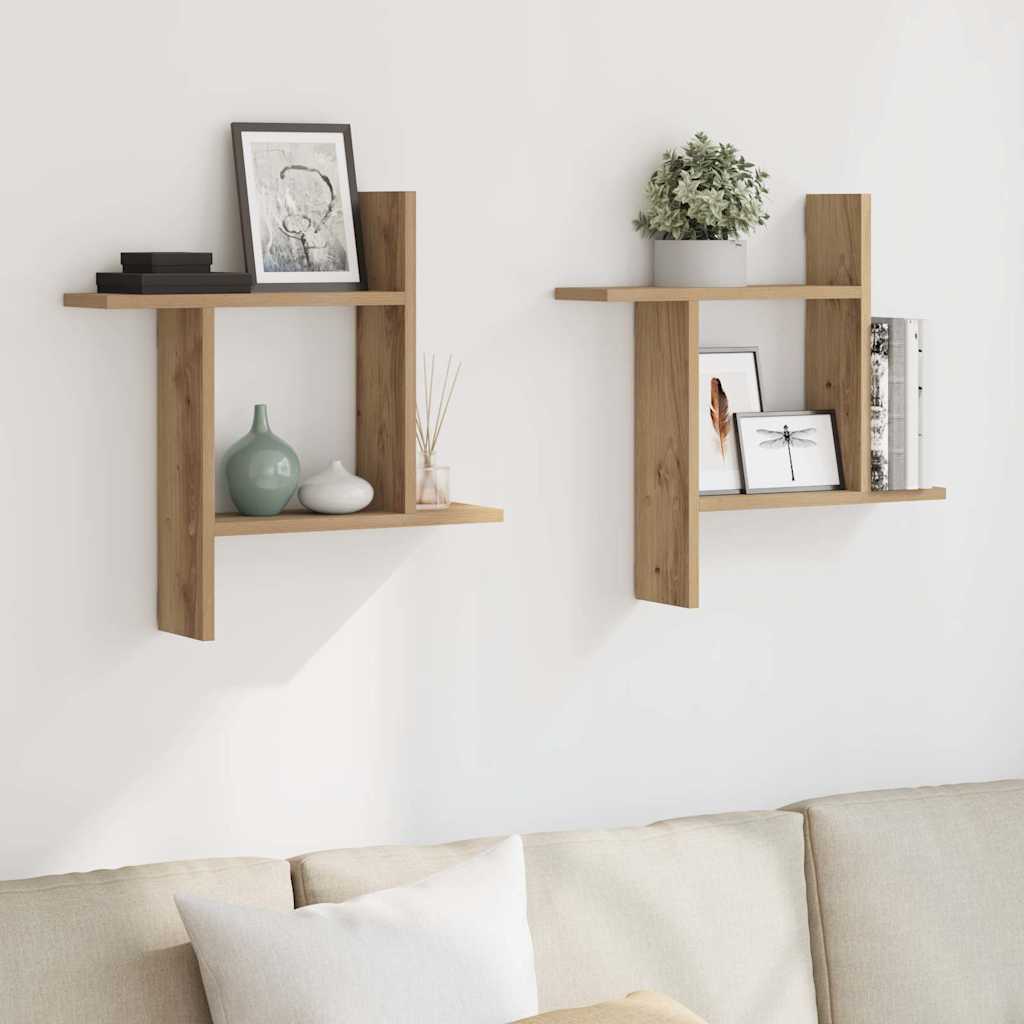 Prateleiras de parede 2pcs derivados madeira carvalho artisiano