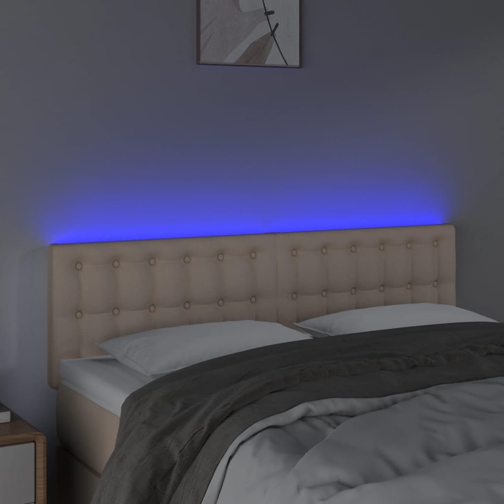 Cabeceira cama c/ LED couro artificial 144x5x78/88cm cappuccino