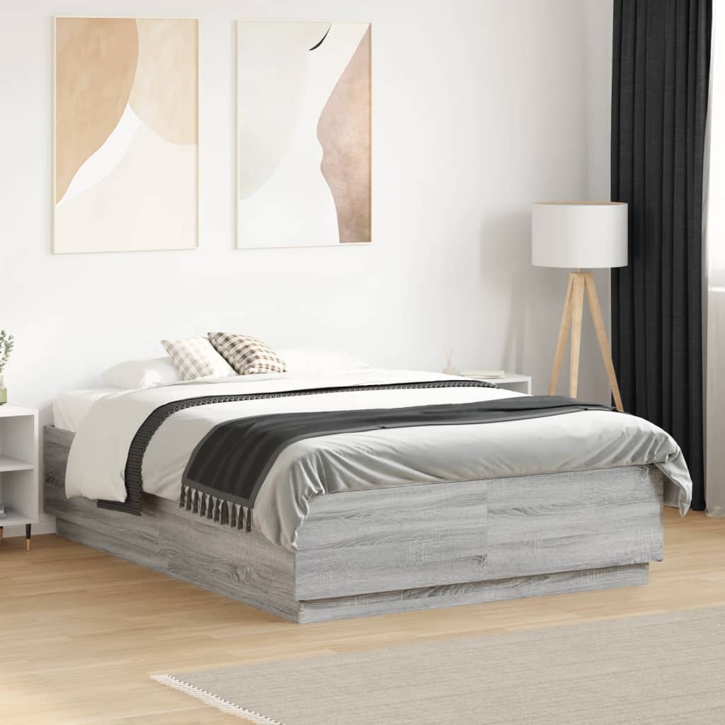 Estrutura cama 140x190 cm derivados de madeira cinzento sonoma