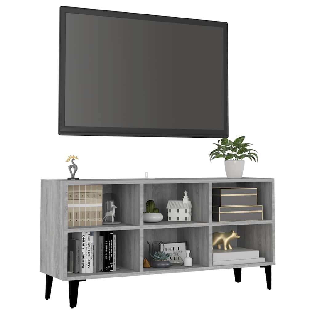 Móvel de TV com pernas em metal 103,5x30x50 cm sonoma cinzento
