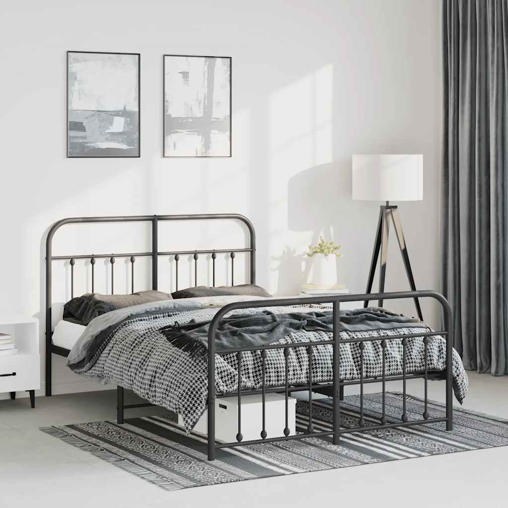 Estrutura de cama com cabeceira e pés 150x200 cm metal preto