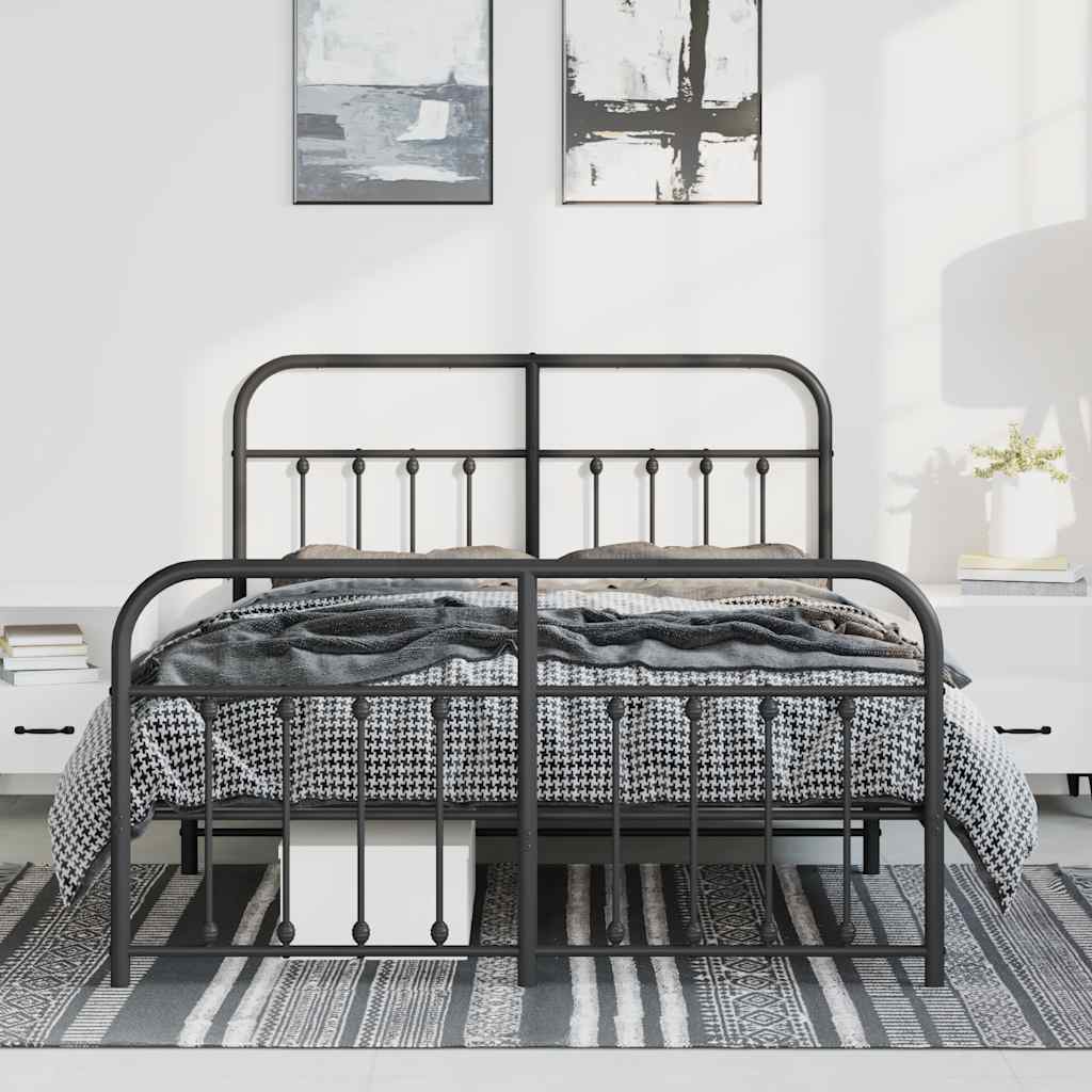 Estrutura de cama com cabeceira e pés 150x200 cm metal preto