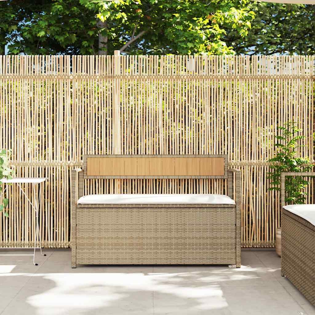 Banco de jardim com arrumação e almofada, bege, em polirratã, da