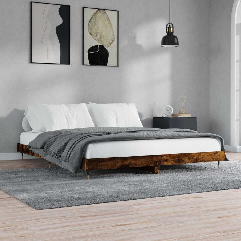 Estrutura de cama sem colchão 200x200 cm carvalho fumado