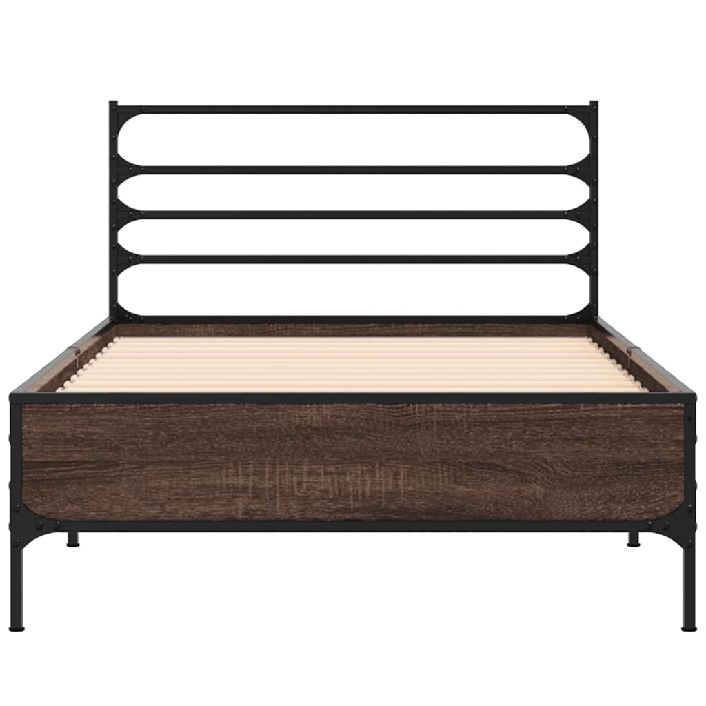 Estrutura de cama derivados de madeira/metal carvalho castanho